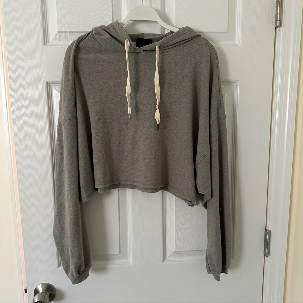 Soft Gray Cropped Hoodie